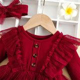 Baby Girl Red Dress For New Year Spring and Autumn Baby Mesh Tutu Dress Children Casual Outfit Flower Girl Red Gown Birthday Gif