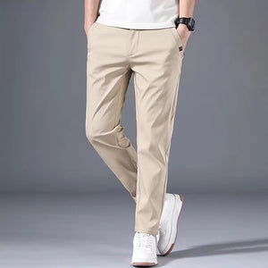 Fashion Men's Slim Fit Pants Solid Color Stretch Chino Trousers Casual Flat