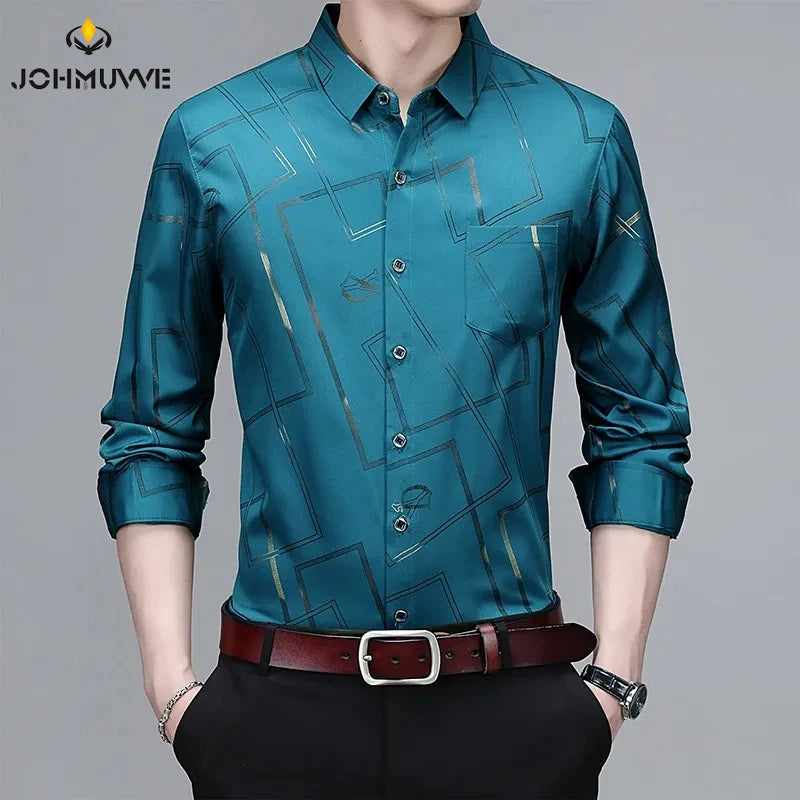 Men's Casual and Fashionable Long Sleeved Printed Shirt,