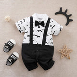 Boys Cartoon Printed Clothes Short Sleeve Bow Tie Romper  Moustache Cotton Baby Gentleman