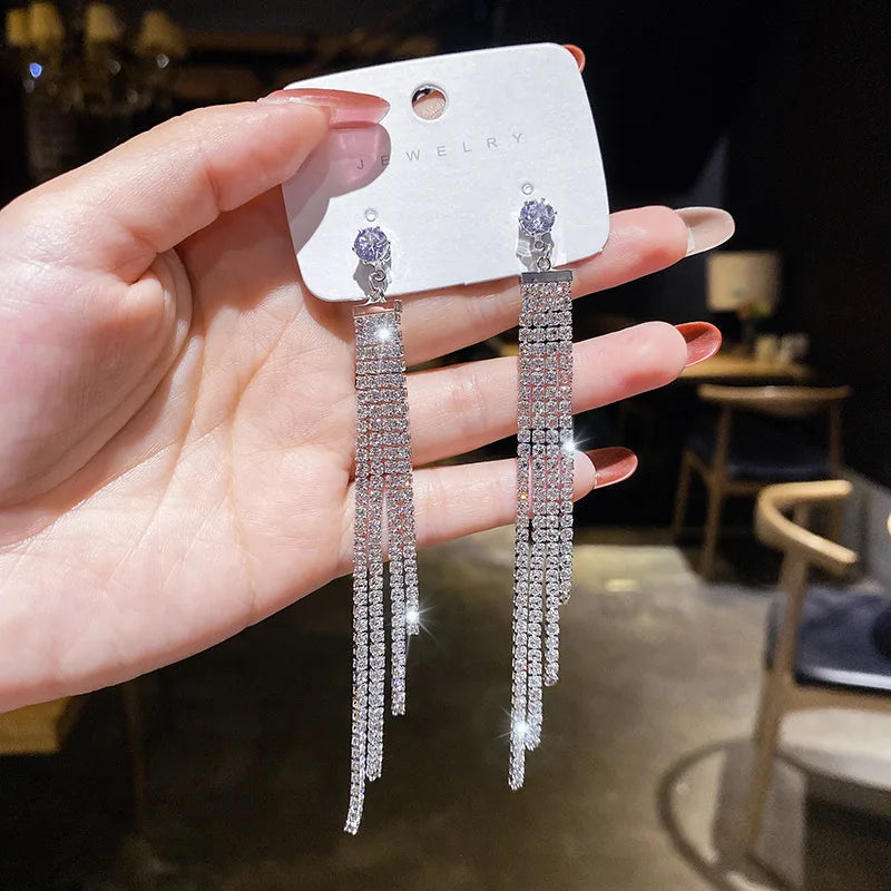 Hanging Earrings Retro Long Tassel Earrings feminine temperament  Coconut Rhinestone S925 Silver Needle 2023 NEW Fashion Jewelry