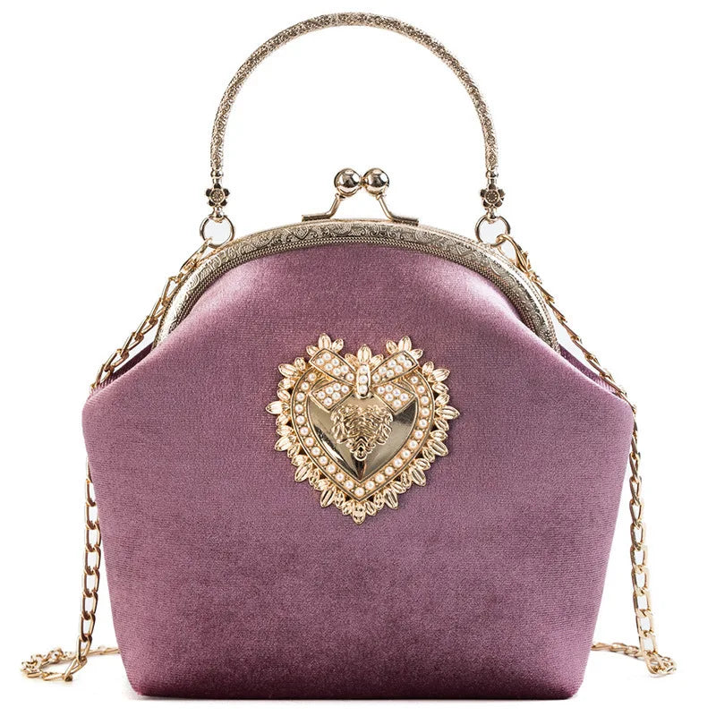 Evening Clutch Bag Women Bag Shiny Handbag Heart Shape Metal Clutches Bag