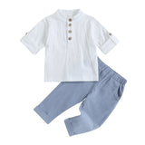 Pudcoco Kid Baby Boys Summer Outfits Solid Color Buttons Short Sleeve Shirts and Elastic Waist Long Pants 2Pcs Clothes Set 6M-4T