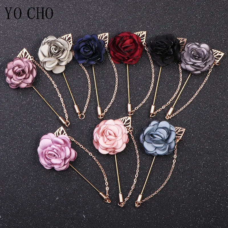 Wedding Corsage Men Brooch Pin Groomsmen Boutonniere Fabric Rose
