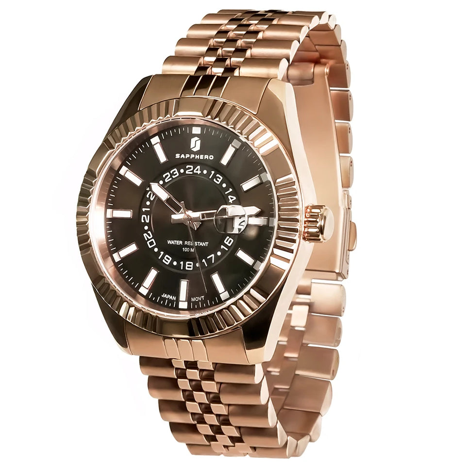 SAPPHERO Mens Watches luxury Business Stainless steel Wristwatch 100m Waterproof Bleu Quartz luminous Clock Gift for Men