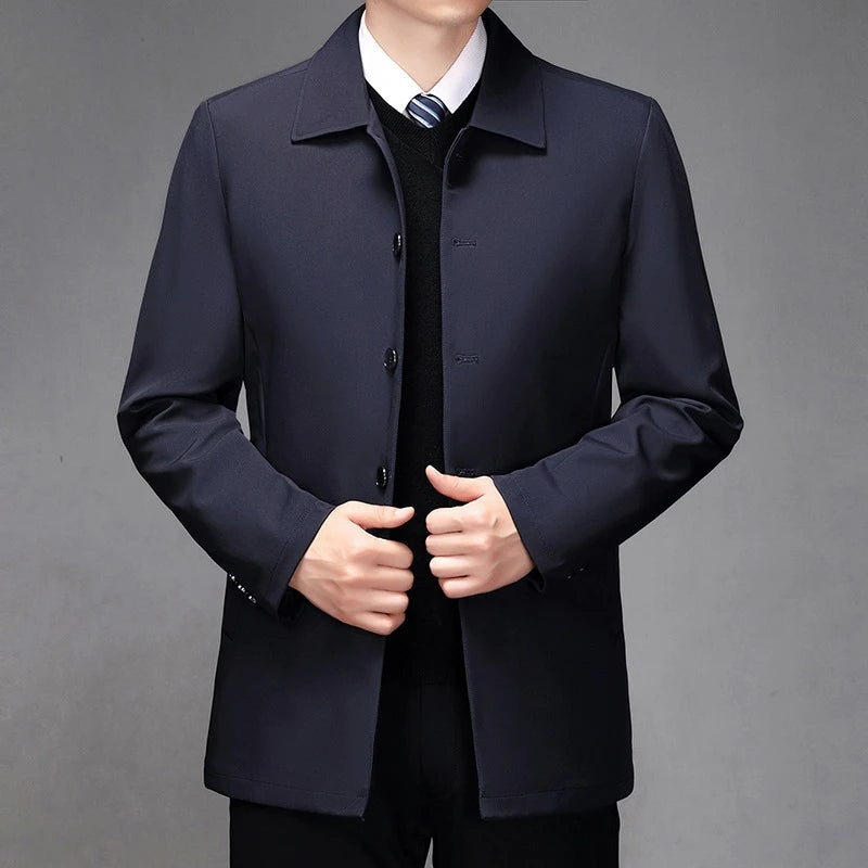 High-quality Middle-aged Men's Jacket Loose Casual Spring and Autumn Clothing Middle-aged Dad Coat Single-row Button Jacket
