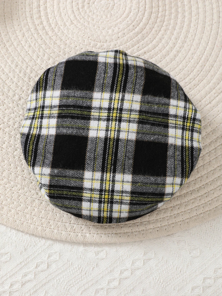 Newborn Literary Style Boy Baby Lapel False Strap Black Plaid Color
