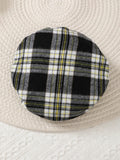 Newborn Literary Style Boy Baby Lapel False Strap Black Plaid Color