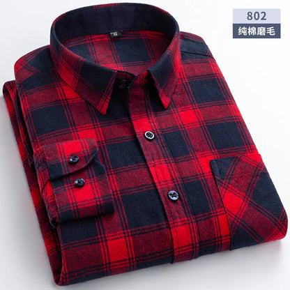 Flannel Plaid Shirts For Man Winter Warm Cotton Long Sleeve