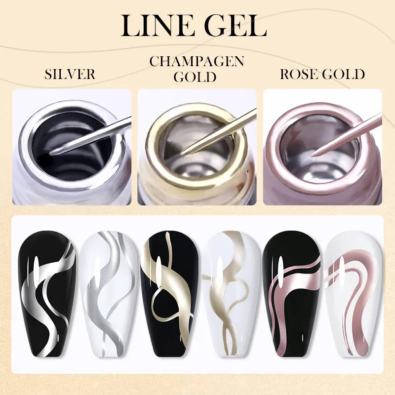 Gold Metallic Liner Painting Gel Nail Polish Chrome Silver Super Bright Mirror Effect