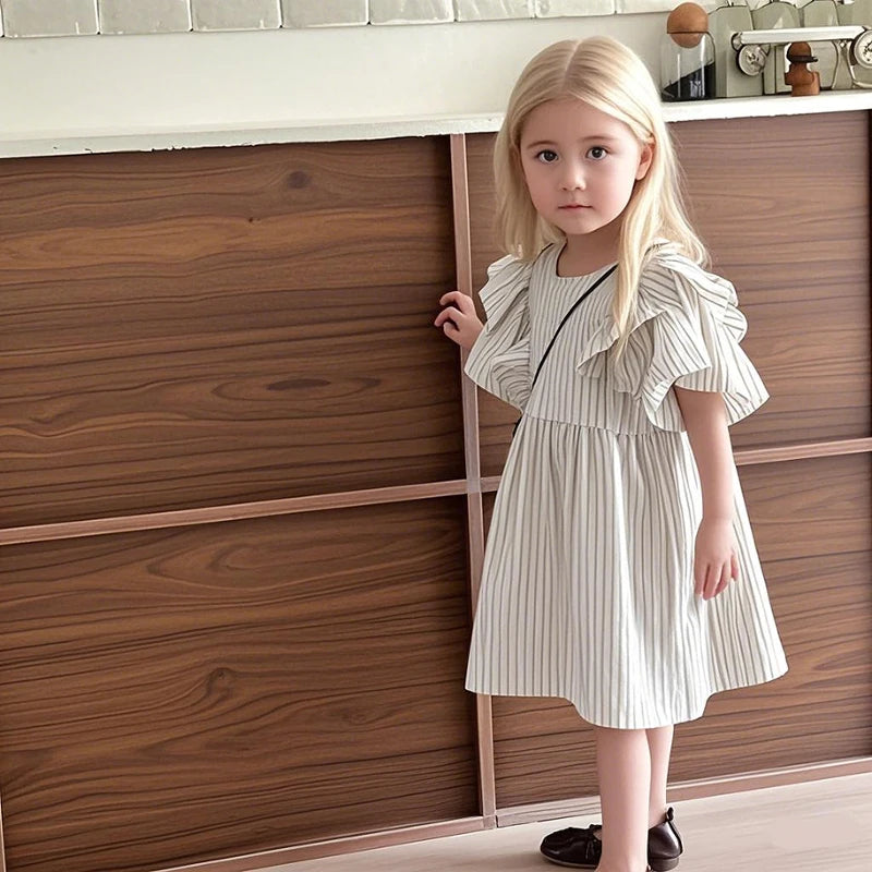 Summer Thin Brother Sister Outfits Boy Children Cotton Short Sleeve T-shirt+Shorts 2pcs Girl Baby Striped Fly Sleeves Dress