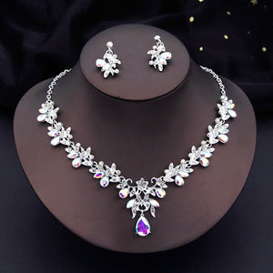 Water drop Butterfly Bridal Jewelry Sets for Women Earring Necklace Set Rhinestone Crystal Wedding Jewelry Sets 3 Pcs Gifts