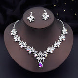 Water drop Butterfly Bridal Jewelry Sets for Women Earring Necklace Set Rhinestone Crystal Wedding Jewelry Sets 3 Pcs Gifts