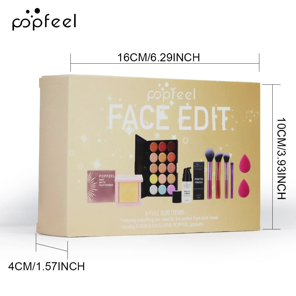 POPFEEL Face Makeup Mini Kit Foundation Primer Powder Foundation Makeup Brush