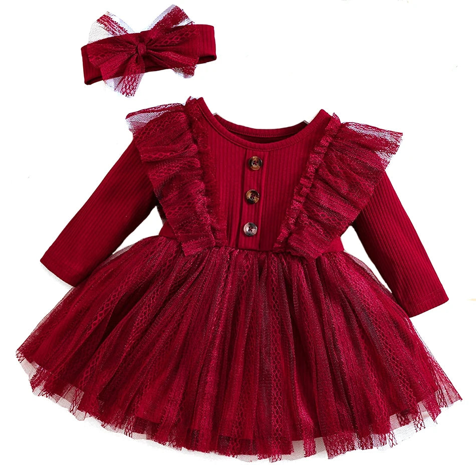 Baby Girl Red Dress For New Year Spring and Autumn Baby Mesh Tutu Dress Children Casual Outfit Flower Girl Red Gown Birthday Gif