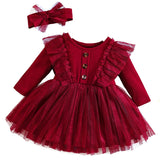 Baby Girl Red Dress For New Year Spring and Autumn Baby Mesh Tutu Dress Children Casual Outfit Flower Girl Red Gown Birthday Gif