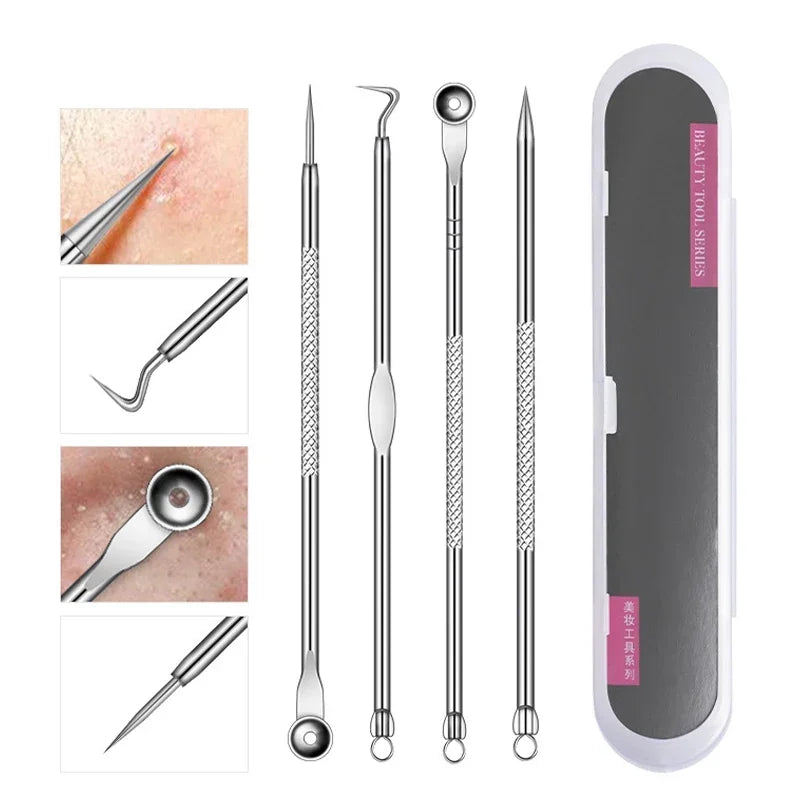 4Pcs/Set Blackhead Comedone Acne Pimple Belmish Extractor Vacuum Blackhead Remover Tool Spoon Rose Gold For Face Skin Care Tool