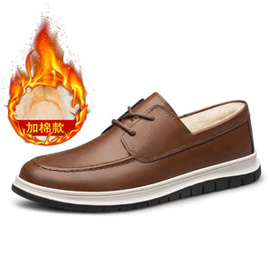 Mens Genuine Leather Shoes Senior Business Shoes New Fashion Casual Wedding Party Shoes Lace Up Warm Plush Mans Oxford Footwear