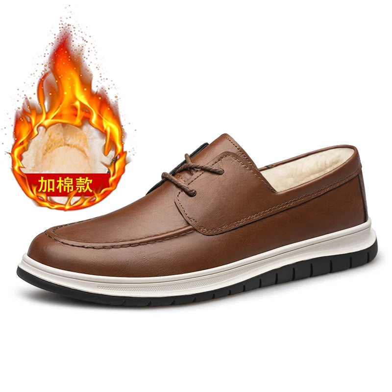 Mens Genuine Leather Shoes Senior Business Shoes New Fashion Casual Wedding Party Shoes Lace Up Warm Plush Mans Oxford Footwear