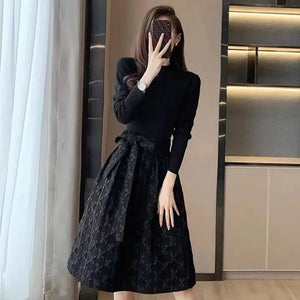 Black Women's Long Sleeve Dresses Birthday Bow Female Dress