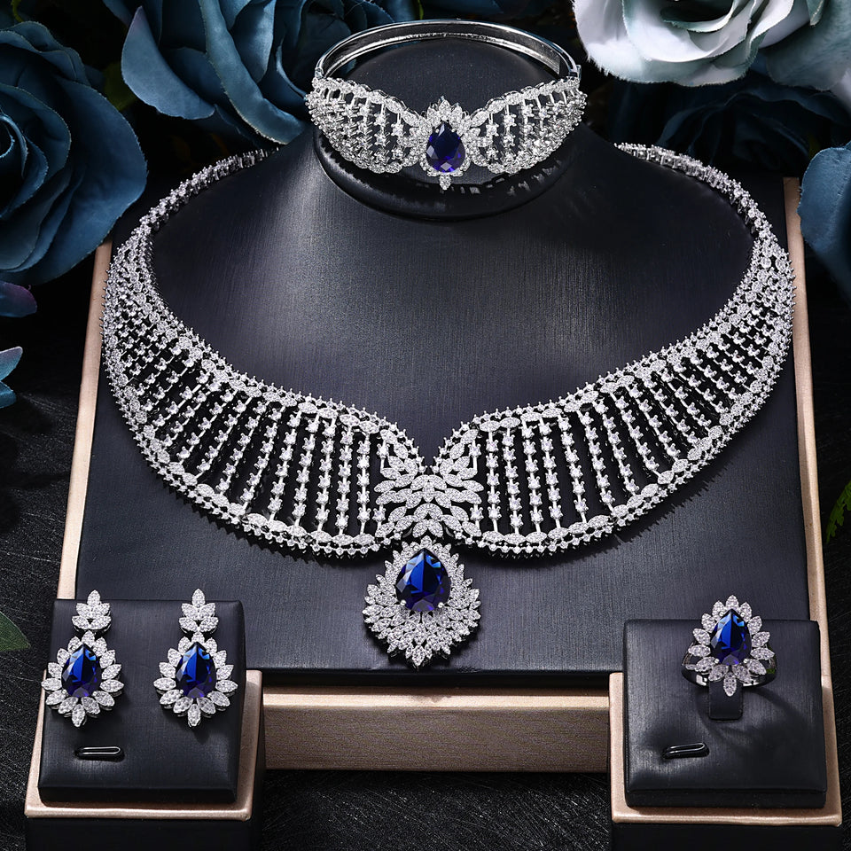 4-Piece Jewelry Set Angel Design Bride Necklace Earring Set AAA Cubic Zirconia Women's Wedding Accessories