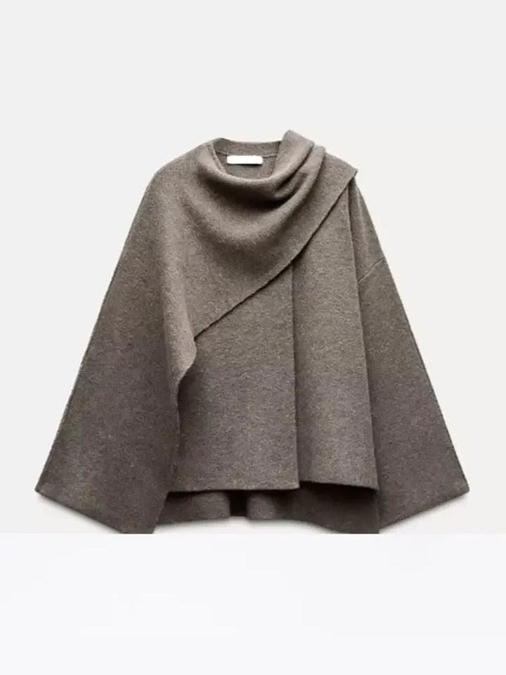 Elegant Asymmetric Scarf Women's Cape Knitted Jacket Fashion Solid Long Sleeved Short Woolen Coat Lady