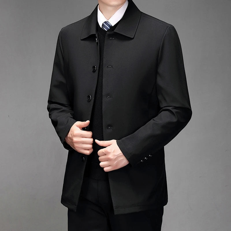 High-quality Middle-aged Men's Jacket Loose Casual Spring and Autumn Clothing Middle-aged Dad Coat Single-row Button Jacket