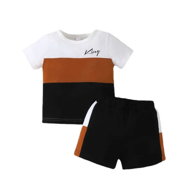 Infant Clothing Set For Kid Boy 6-36 Months KING Stripe Short Sleeve tshirt and Shorts Summer Outfit Ootd For Newborn Baby