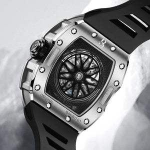 BRUBOSES-Men's Mechanical Watch with Sapphire Crystal, 316L Stainless Steel Case, Tonneau Watch, Casual Fashion