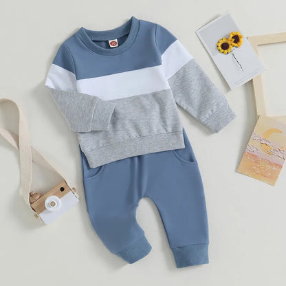 Newborn Baby Boy Pant Sets Autumn Clothes 2 Piece Outfits Contrast Color Long Sleeve Sweatshirt