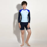 Boy Swimwear Rash Guard Long Sleeve Shirt Dark Blue Pants Children kids Swimsuit
