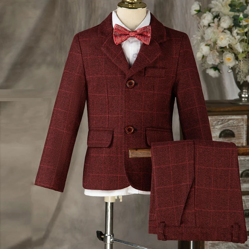 Children Formal Wedding Party Suit Set Boys Birthday Party Performance Chorus Costume Kids Blazer bowtie Pants Clothing Set