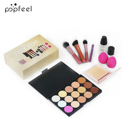 POPFEEL Face Makeup Mini Kit Foundation Primer Powder Foundation Makeup Brush