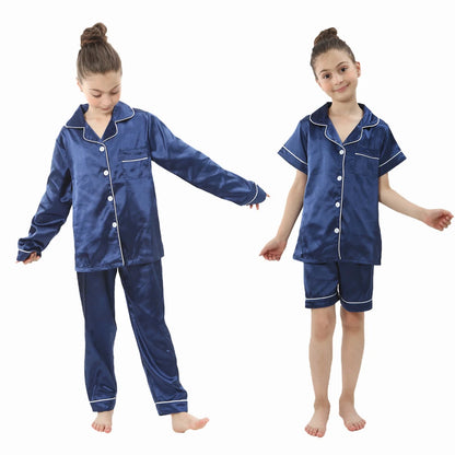 New Children Silk Satin Pyjamas Set Baby Sleepwear Autumn Kids Loungewear