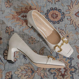 New Horse Title Buckle Temperament Square Toe Single Ladies New French Retro High Heels