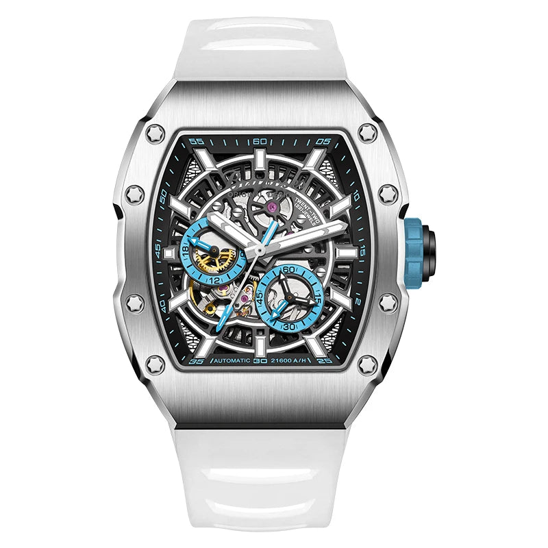 BRUBOSES-Men's Mechanical Watch with Sapphire Crystal, 316L Stainless Steel Case, Tonneau Watch, Casual Fashion