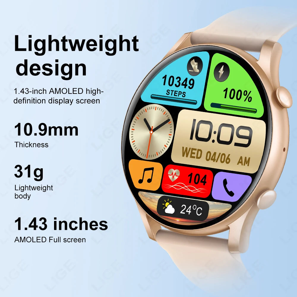 LIGE Smart Watch Woman Bluetooth Call Sport Fitness AI Voice Control Bracelet Full Touch Bracelet For Android IOS New Smartwatch