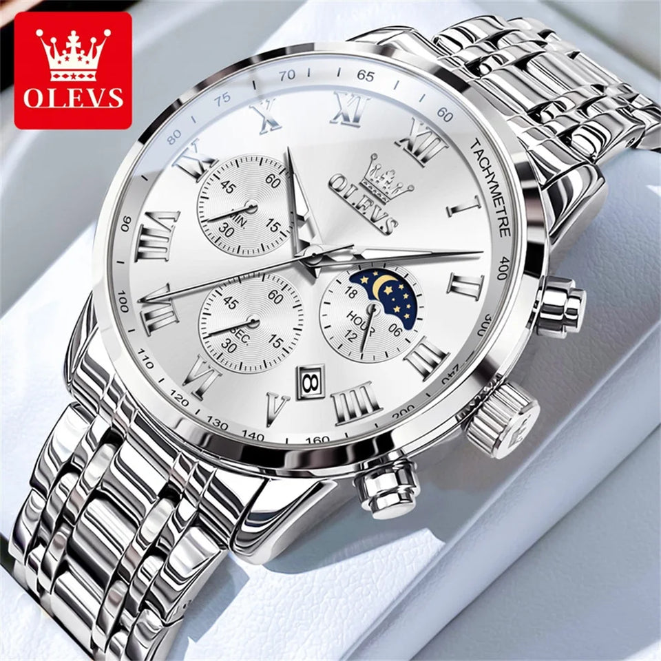 OLEVS 5529 Luxury Quartz Watch For Men Roman Scale Moon Phase Chronograph Man Watches Waterproof Luminous Calendar Wrist Watch