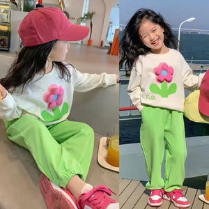Girl Clothes Set Children Sports Stereoscopic Floral Sweatshirt