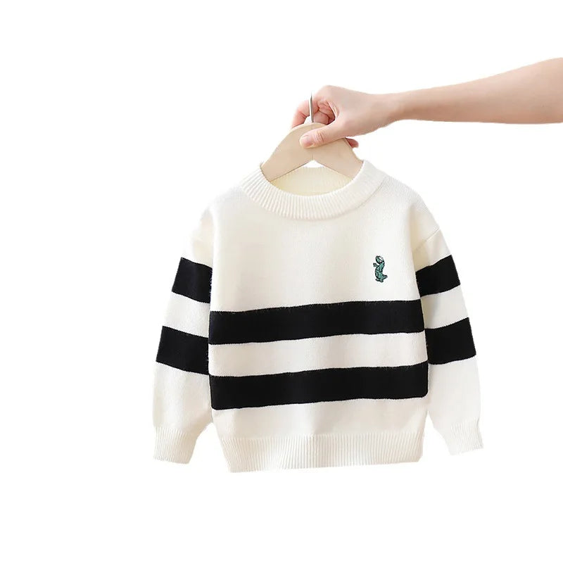 Winter Toddler Boy Pullovers Cotton Cartoon Printed Long Sleeve Baby Boy Sweater Casual Striped Knitted Children Boys Top