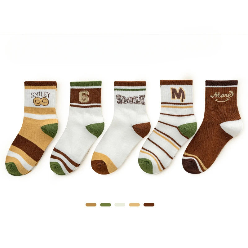 5 Pairs of Children's Socks Spring and Summer Thin Soft Breathable