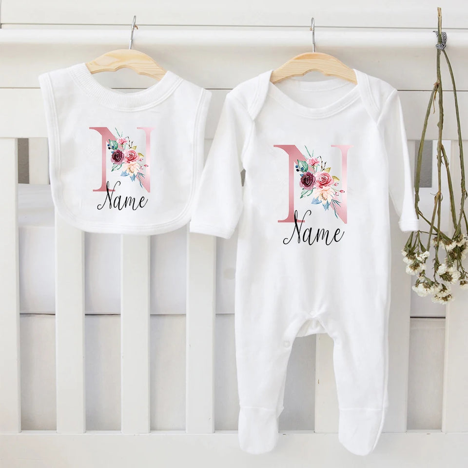 Newborn Girl Coming Home Outfit Personalized Baby Girl Outfit Custom Name Coming Home Outfit Monogrammed Baby Shower Gift Set