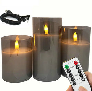 Set of 3 Rechargeable Electric Flameless Pillar Candle