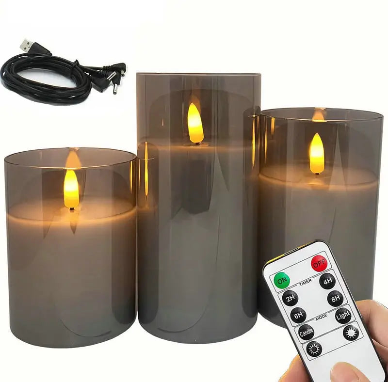 Set of 3 Rechargeable Electric Flameless Pillar Candle