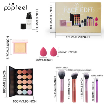 POPFEEL Face Makeup Mini Kit Foundation Primer Powder Foundation Makeup Brush