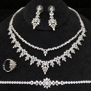 Missvikki Luxury 2 layers Necklace Earrings Bracelet Ring  Jewelry Sets Romantic Wedding DUBAI Beads Bridal Accessories Shiny CZ