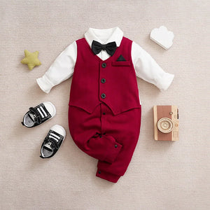 Gentleman Baby Boys bow tie Cotton Clothing Spring and Autumn Children One-Piece  long sleeves Jacket