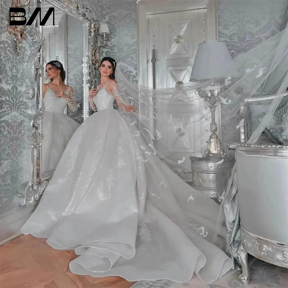 Luxury Wedding Dress With Illusion Long Sleeve Exquisite Bride Dresses