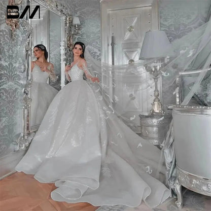 Luxury Wedding Dress With Illusion Long Sleeve Exquisite Bride Dresses