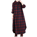 Women Autumn Checked Shirt Dress Lapel Long Sleeves